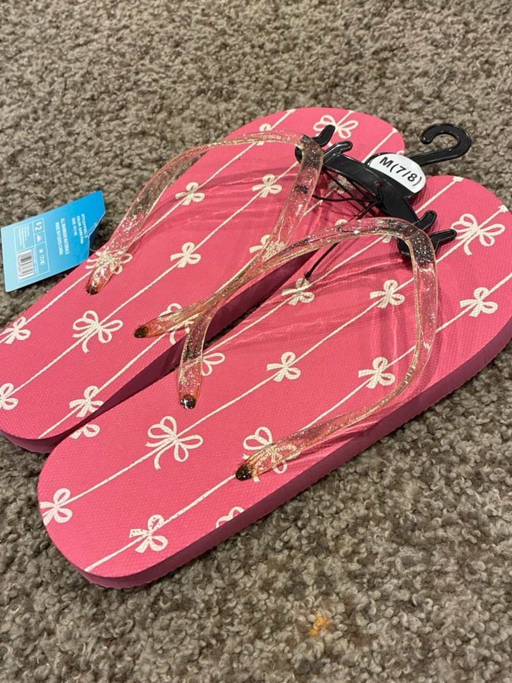 Pink Flip Flop Sandals with Glittery Clear Straps